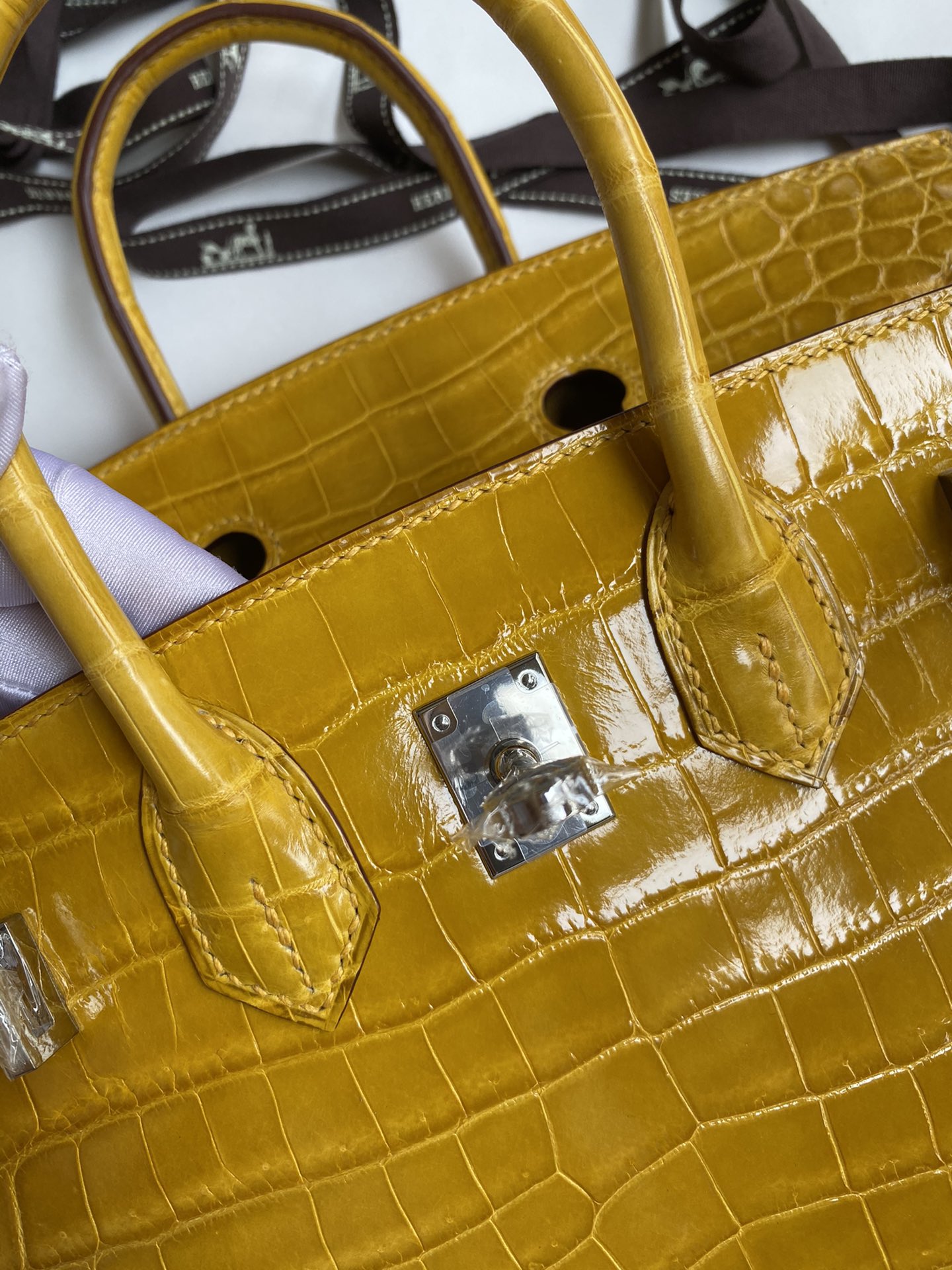 Hermes Birkin 25CM Handmade Bag In Craie Crocodile Niloticus Shiny Skin